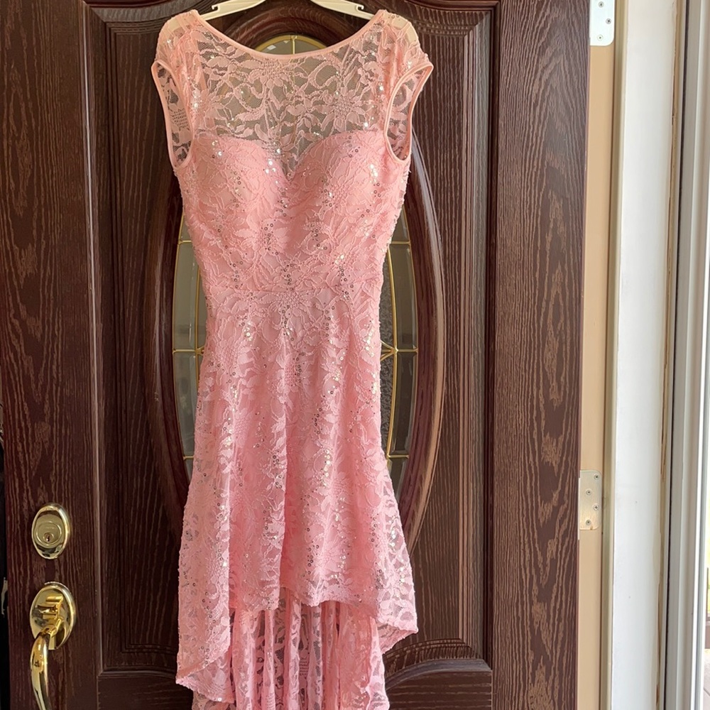Pink High-Low Lace Dress